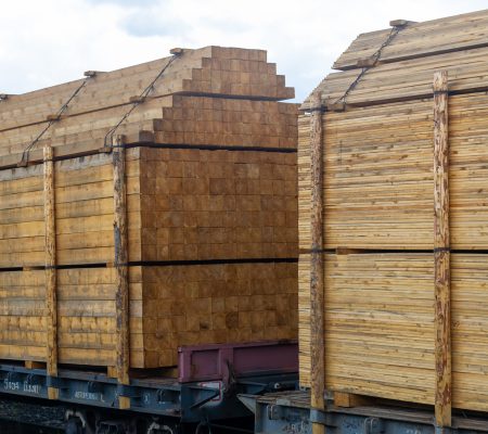 transportation of lumber by rail. Lumber is packed for shipment